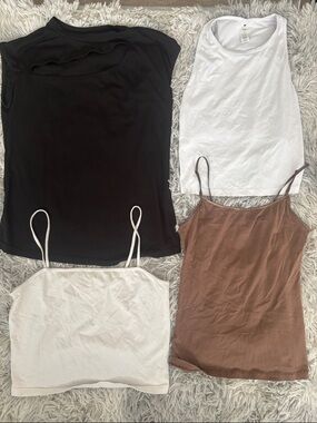 Women’s Black, White, Cream & Brown Tank and Camisole Set